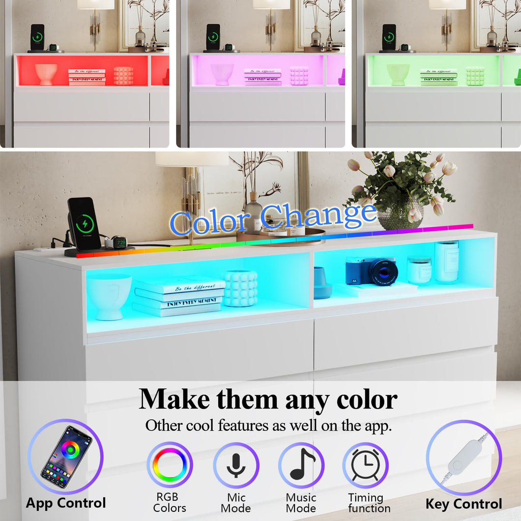 White Dresser with Full Length Mirror & Power Outlet