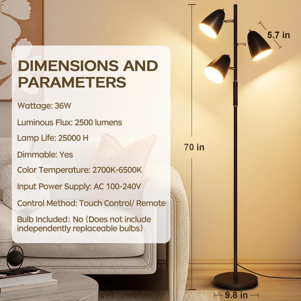 LED Floor Lamp, Modern Dimmable Standing Lamp with 4 Color Temperature, Remote and Touch Control, Tree Floor Lamp