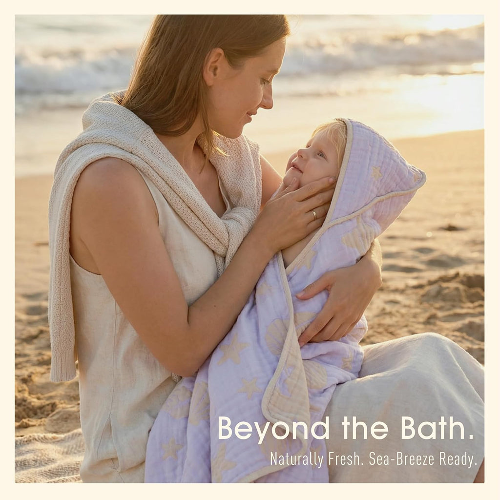 Muslin Hooded Baby Beach & Bath Towel Organic Cotton (Ocean Purple)