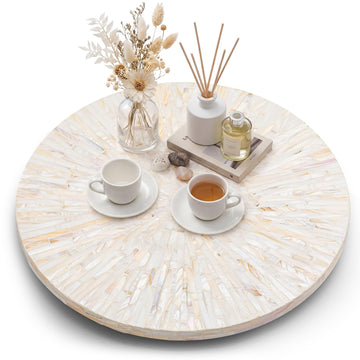 16 Inch Mother of Pearl Lazy Susan for Table Top, Cream Sunlight