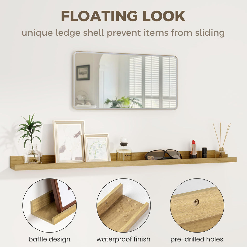 30 Inch Floating Shelves, Oak Picture Ledge Shelf Set of 2