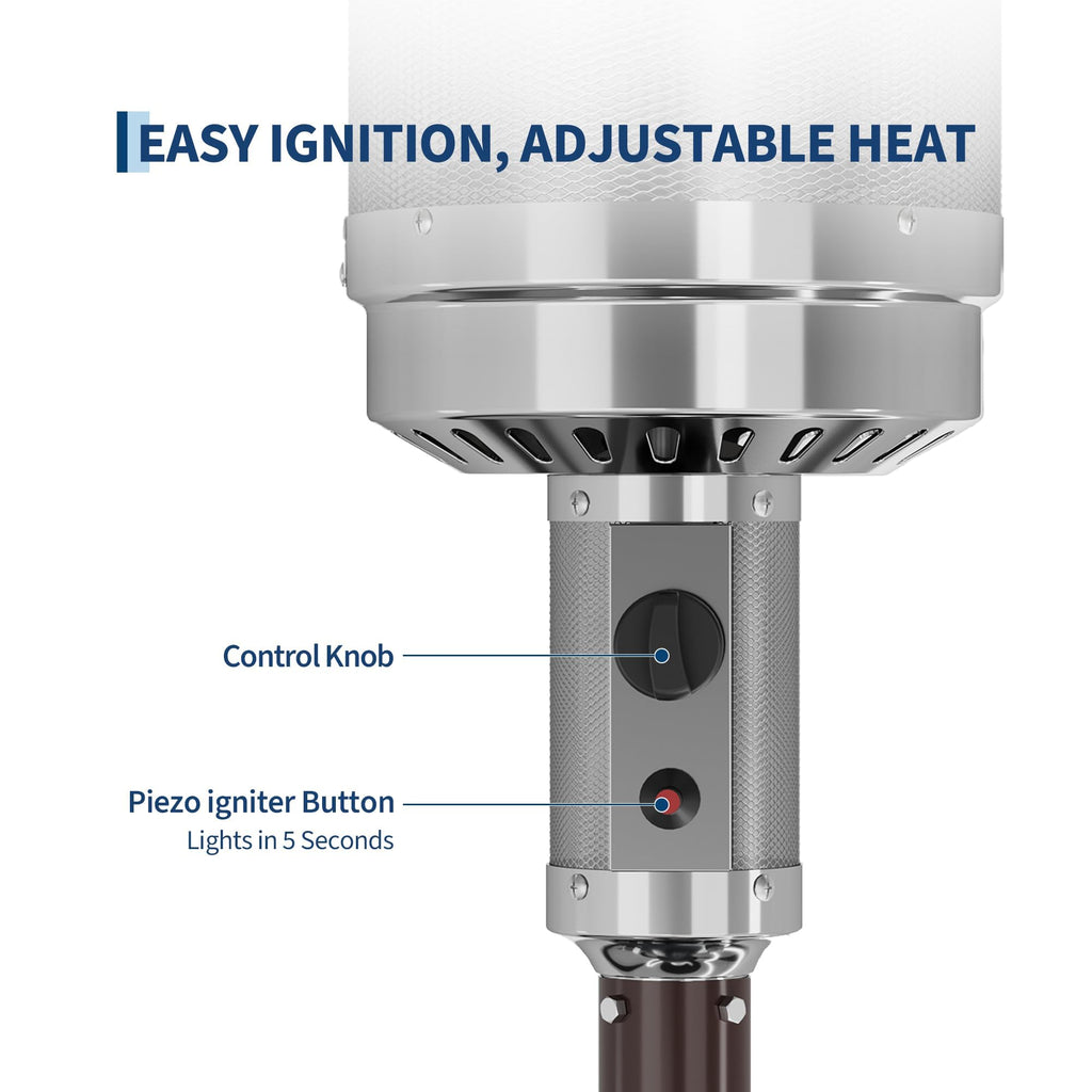 48, 000 BTU Stainless Steel Propane Patio Heater with Wheels, Bronze