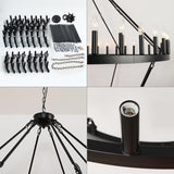 80 Inch Wagon Wheel Chandelier - 2-Tier 56-Light Black Farmhouse Pendant for High Ceilings, Indoor & Outdoor