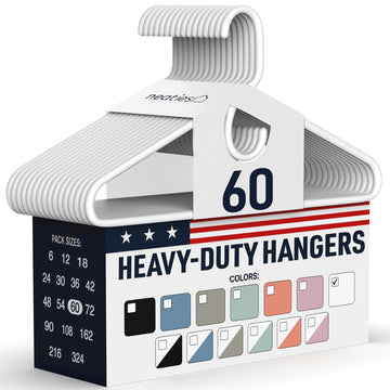 Heavy Duty Clothes Hangers 60 Pack - Made in the USA - 8lb Capacity Plastic Hangers for Adult Clothing - Durable for