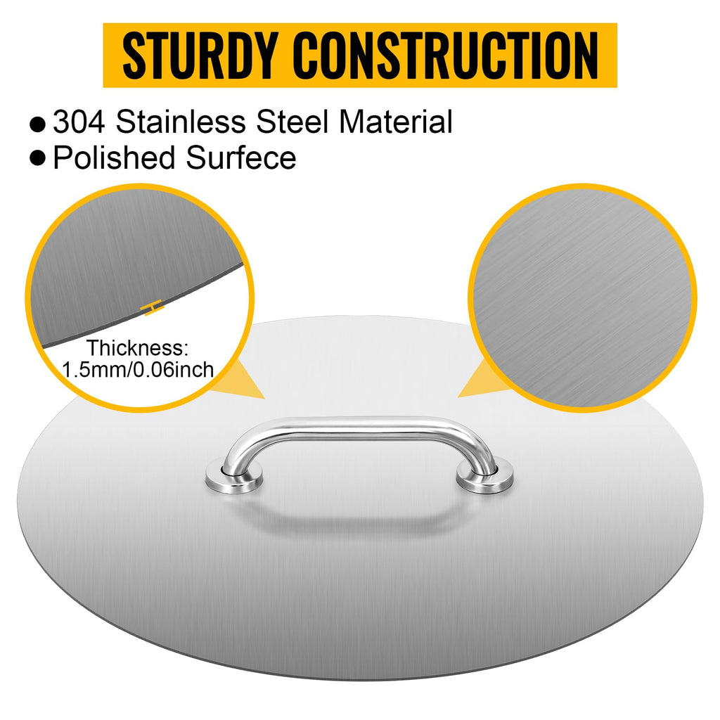 Round Fire Pit Lid 20 Inch, 304 Stainless Steel Fire Pit Ring Lid 1.5mm Thick Fire Pit Burner Cover for Any Round