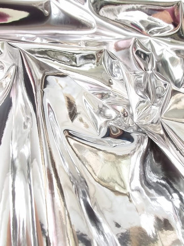 TM Chrome Mirror Reflective Vinyl Fabric by The Yard DIY Upholstery Accessories Applications (Silver)