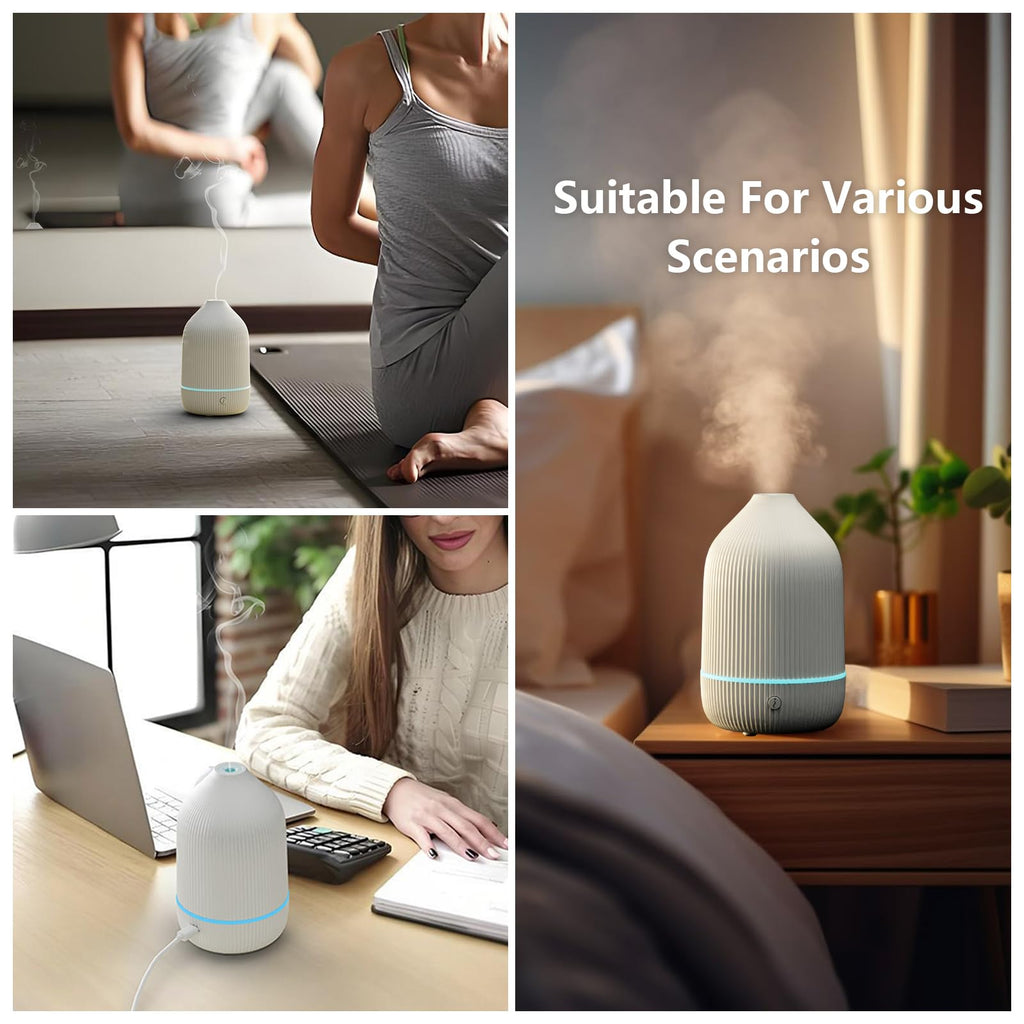 Oil Diffuser, Mini Aromatherapy with USB Cable & Adapter, 7 Colors Lights Mode Waterless Auto Off for Car Home