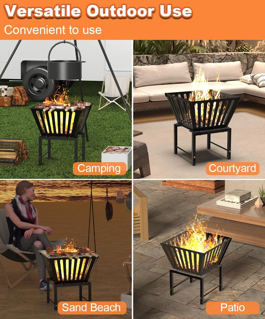 Outdoor Fire Pit - 17 Inch Portable with Storage Bag for Camping, Patio Heating, Picnic and BBQ