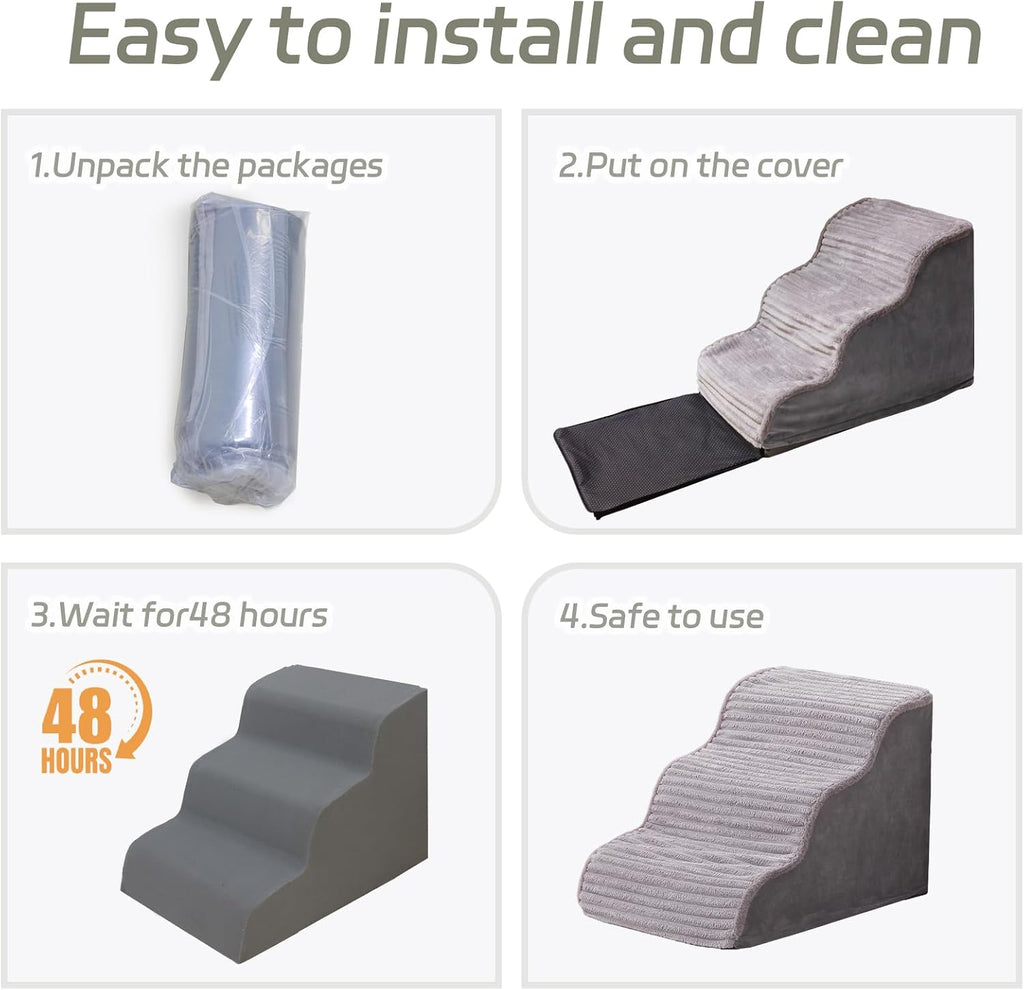 Dog Stairs for Small Dogs & Cats 22.5" H, High Density Foam Dog Steps Ramp for High Bed and Couch, Pet Stairs