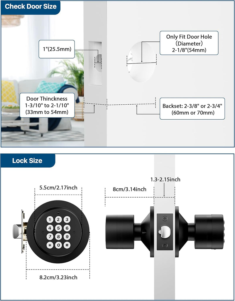 Door Knob with Keypad, Door Knob with Lock, Keyless Entry Door Lock with Code for Front Door Garage Home Apartment