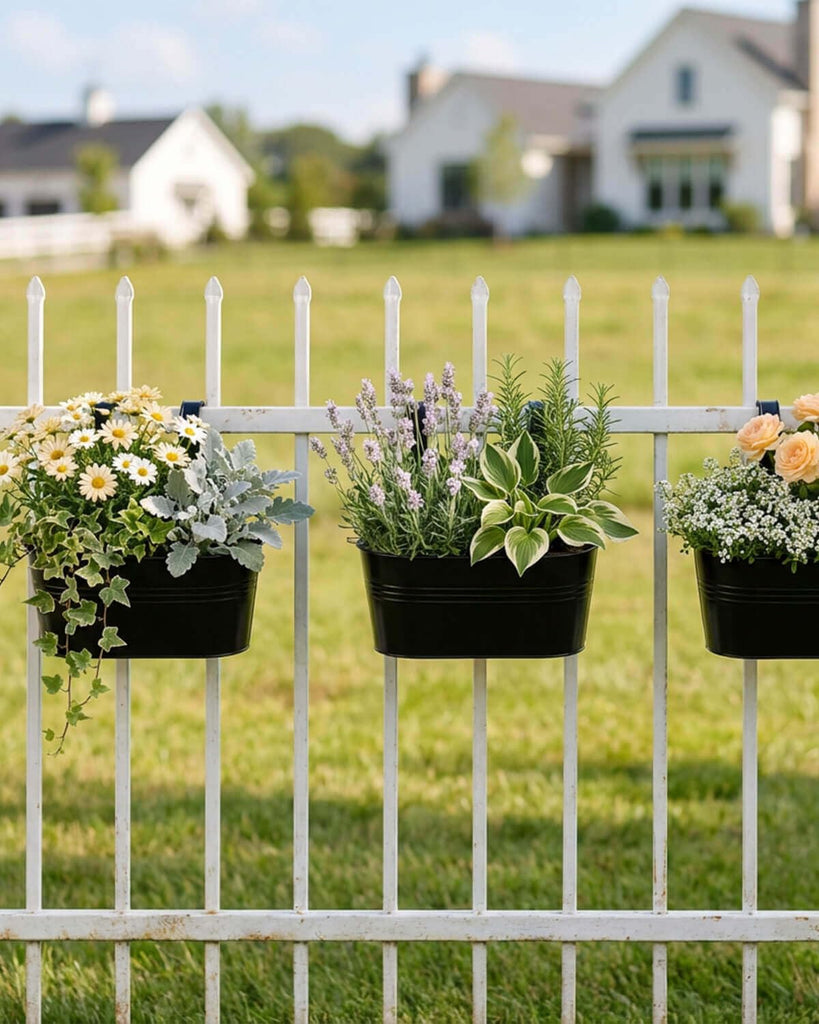 11 Inch Railing Planter Box, 5 Pack Metal Hanging Planters with Hooks