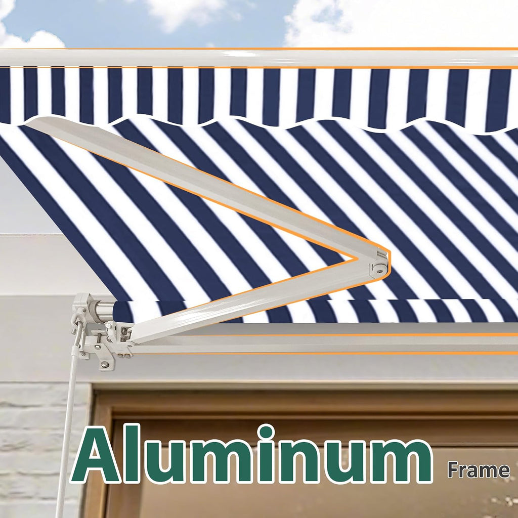 11.5x9.5 Feet Manual Retractable Patio Door Window Awning Sunshade Shelter Outdoor Canopy,1210 (Ocean Blue with White
