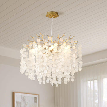 18-Inch Coastal Chandelier 6-Light Gold Tree Branch Crystal Chandelier