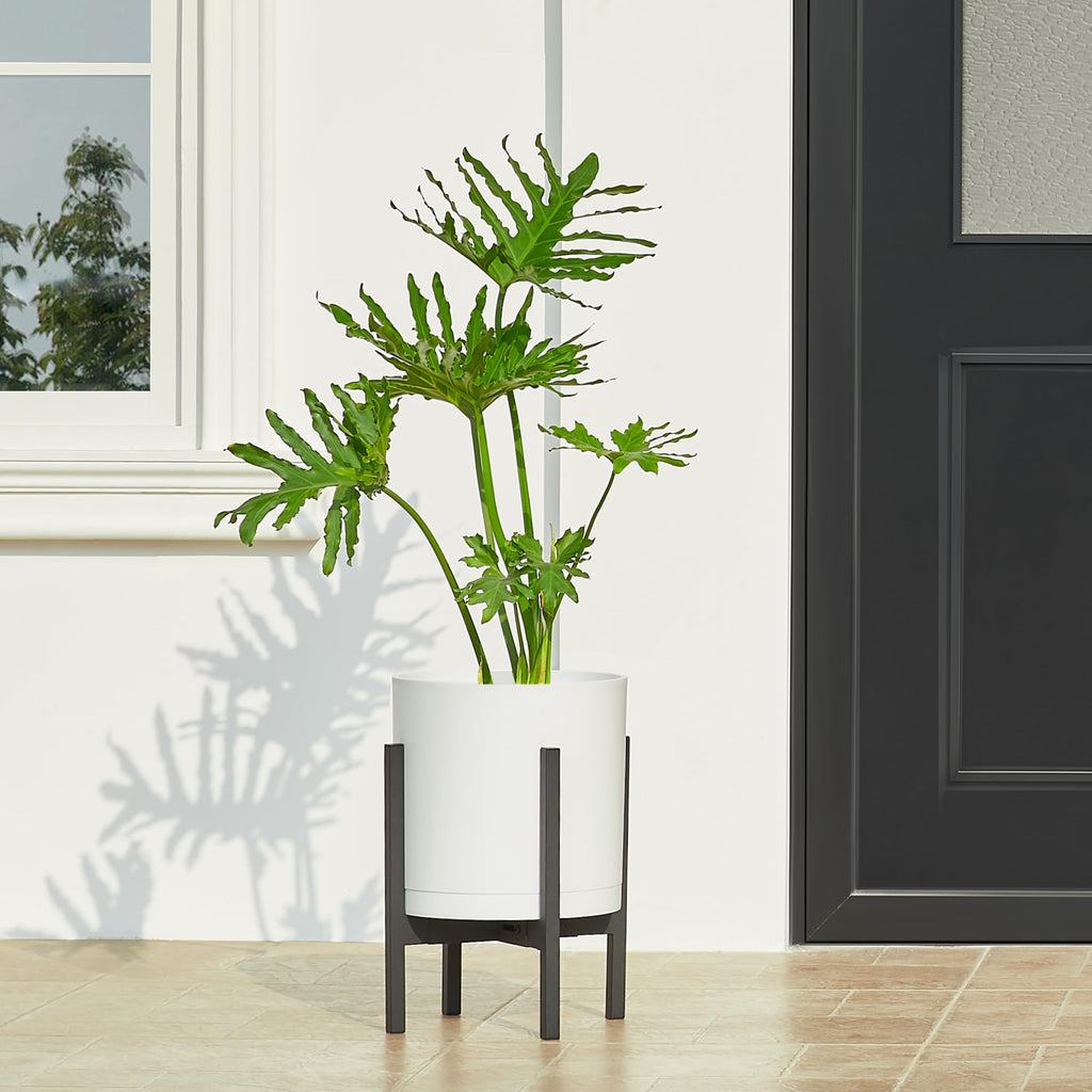 14-Inch Large Modern Cylinder Planter, Thick-Walled Plastic Plant Pot with Drainage Holes and Detachable Saucer