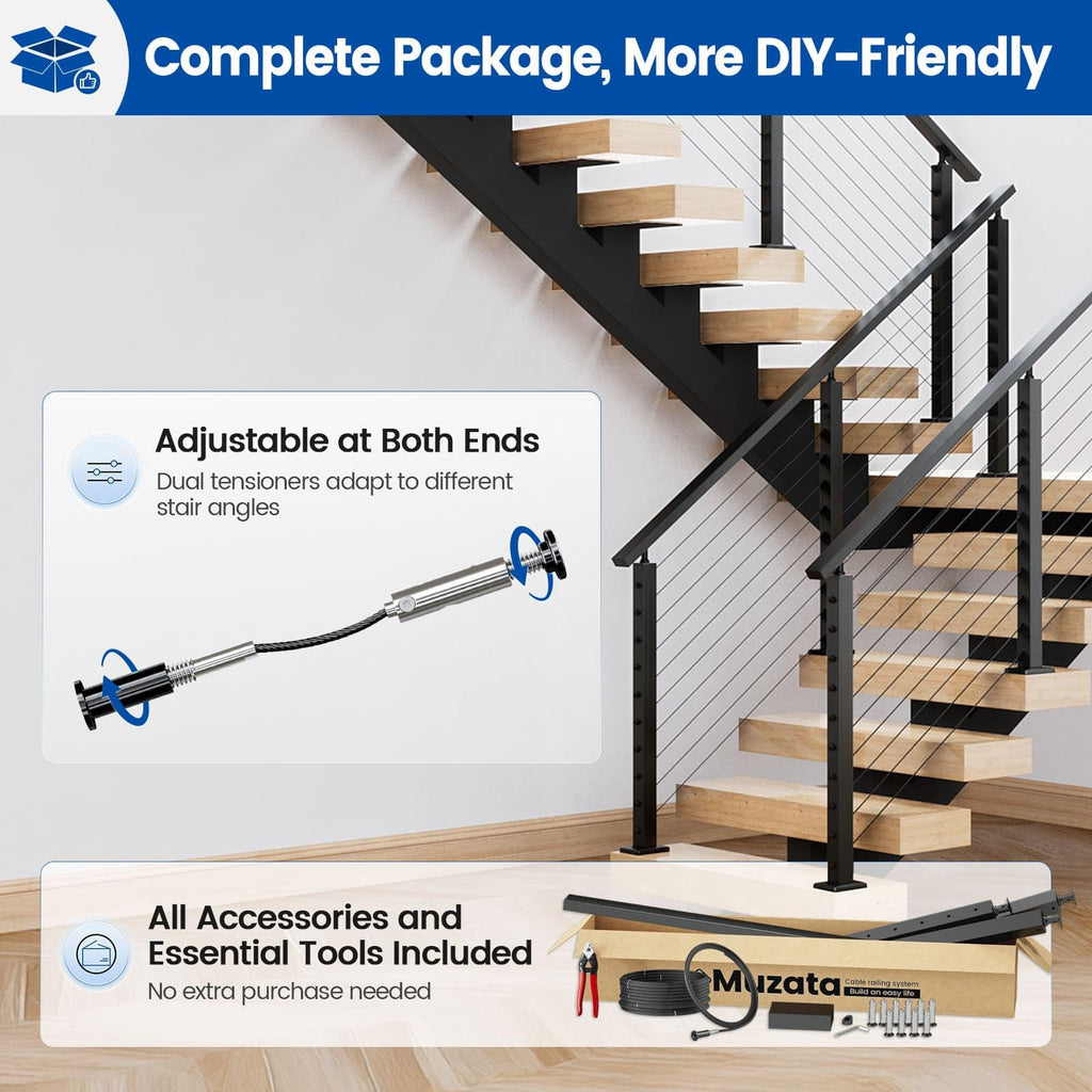 4-8ft Pre-Crimped Complete Cable Railing Kit for Stairs 36in RC09