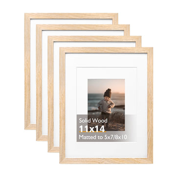 11x14 Picture Frame Natural, Solid Wood Frames 14x11 with Acrylic Plexiglass for Pictures 5x7/8x10 with Mat or 11x14