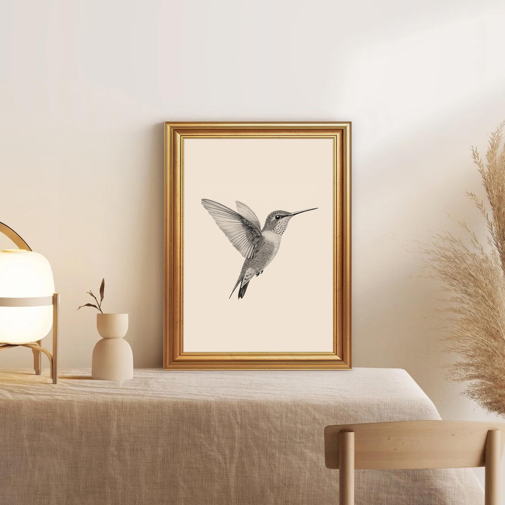 Hummingbird Illustration Wall Art, Gold-Tone Frame, 12 x 16 Inches