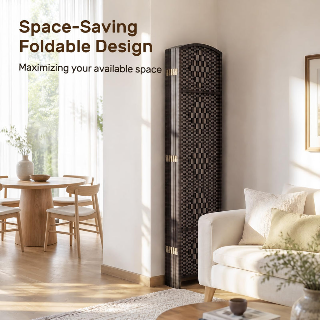 Room Divider, Folding Privacy Screen, 6Panel Wall Divider, Dark Mocha