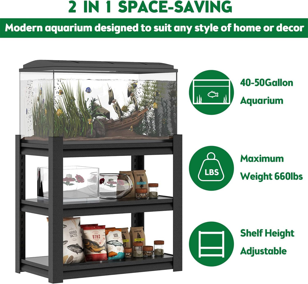 40-50 Gallon Fish Tank Stand Heavy Duty Metal Aquarium Stand, 3-Tier Adjustable Fish Tank Rack, Turtle