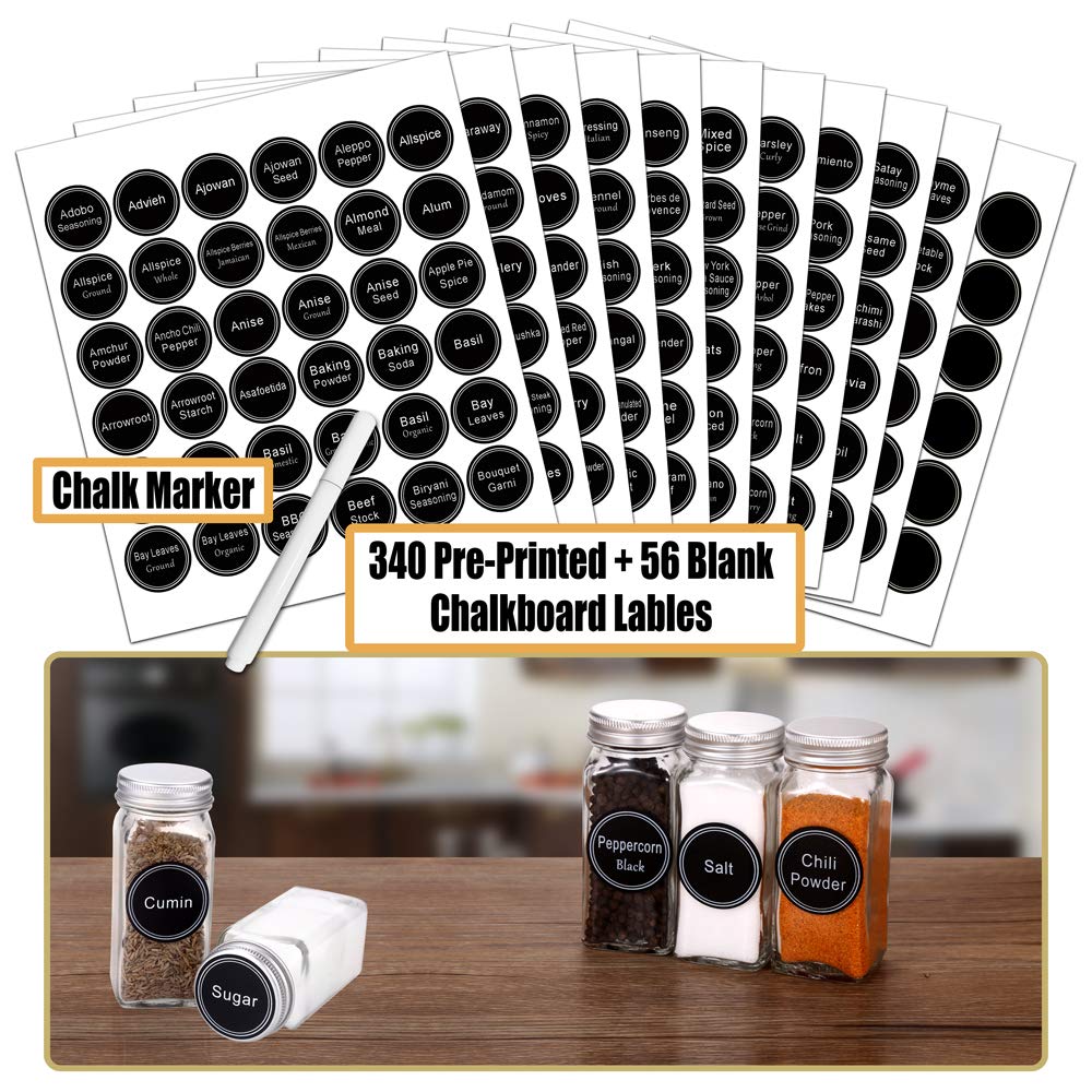 42 Pcs 4 oz Glass Spice Jars with Shaker Lids and 703 Spice Labels