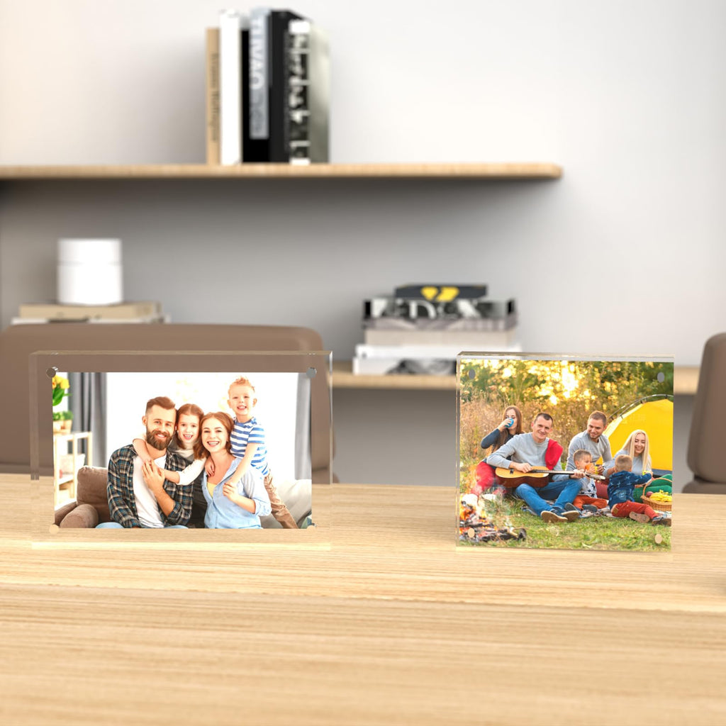 5 Pack Acrylic Frame 6x6, 20% Thicker, 24mm Thick Frameless Clear Square Picture Frame, Double Sided Magnetic Photo