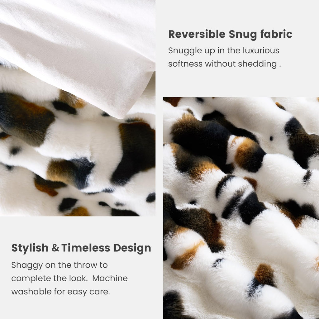 Bliss Bubble Faux Fur Throw Blanket for Couch, Cow Print, 50"x60"