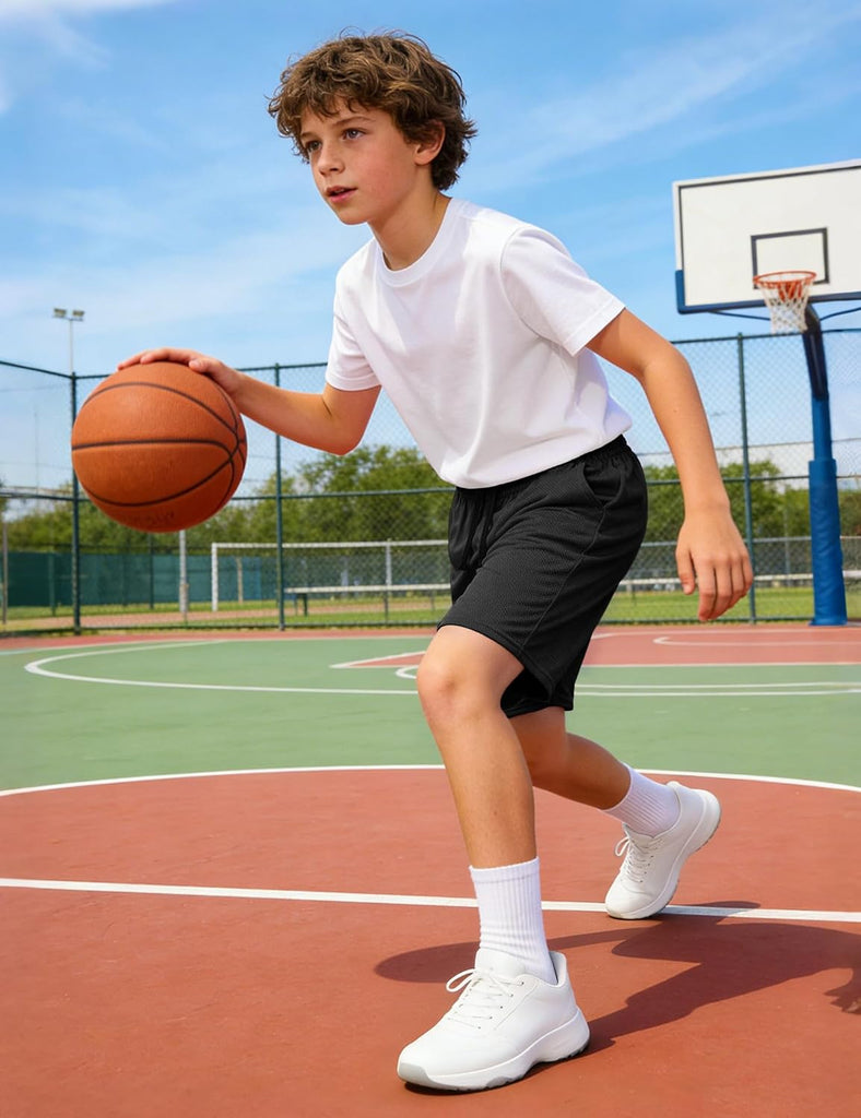 Boys Athletic Shorts 3 Pack Kids Quick Dry Mesh Short with Pockets