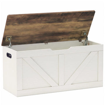 39.4" Storage Chest, Wooden Storage Bench, Brown and Rustic White