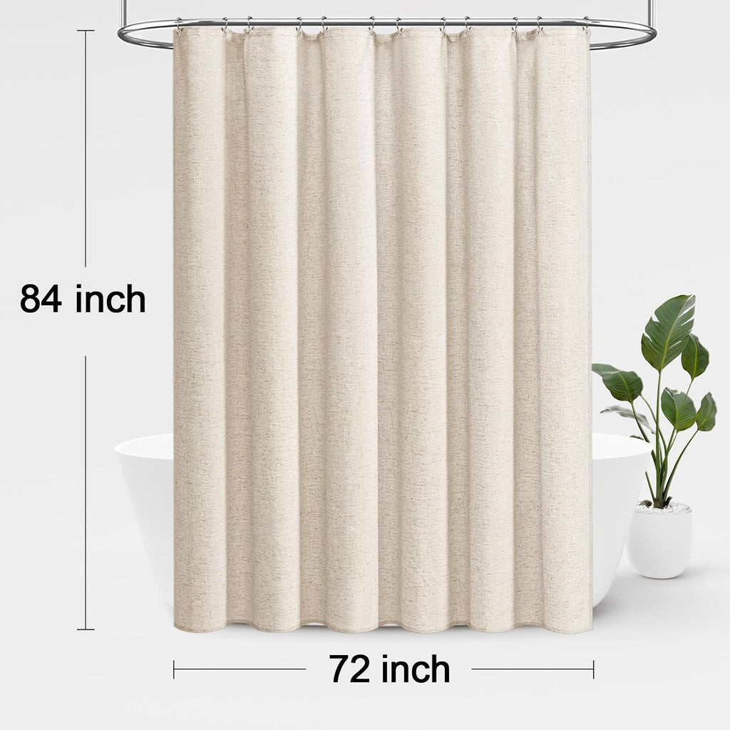 Extra Long Linen Shower Curtain Boho Farmhouse Beige Shower Curtains Neutral Luxury Fabric,Ivory 72 x 84