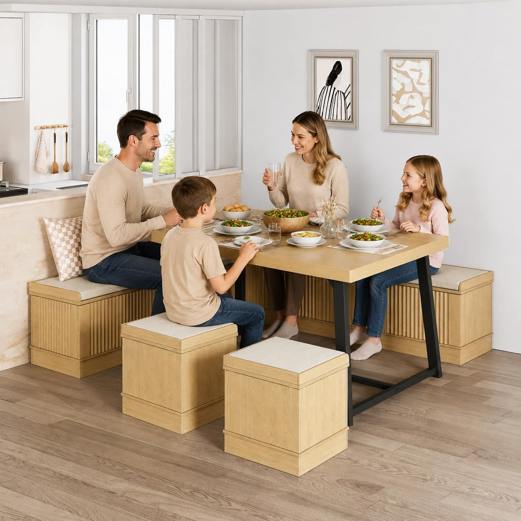 63" Breakfast Nook Table Set with Storage Bench, Natural Wood