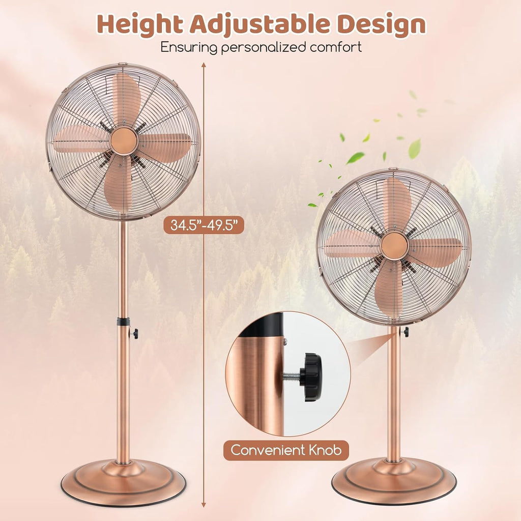 Pedestal Fan, 16'' Oscillating Fan with 3 Speed, Wide Spead, Adjustable Height & Angle, Low Noise Floor Fan w/ 75°