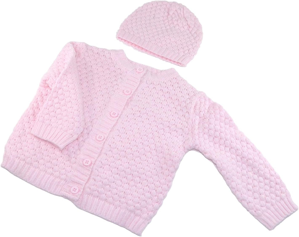 Dove Newborn Tiny Popcorn Knit Cardigan & Beanie Gift Set-A Perfect Baby Sweater & Hat Outfit