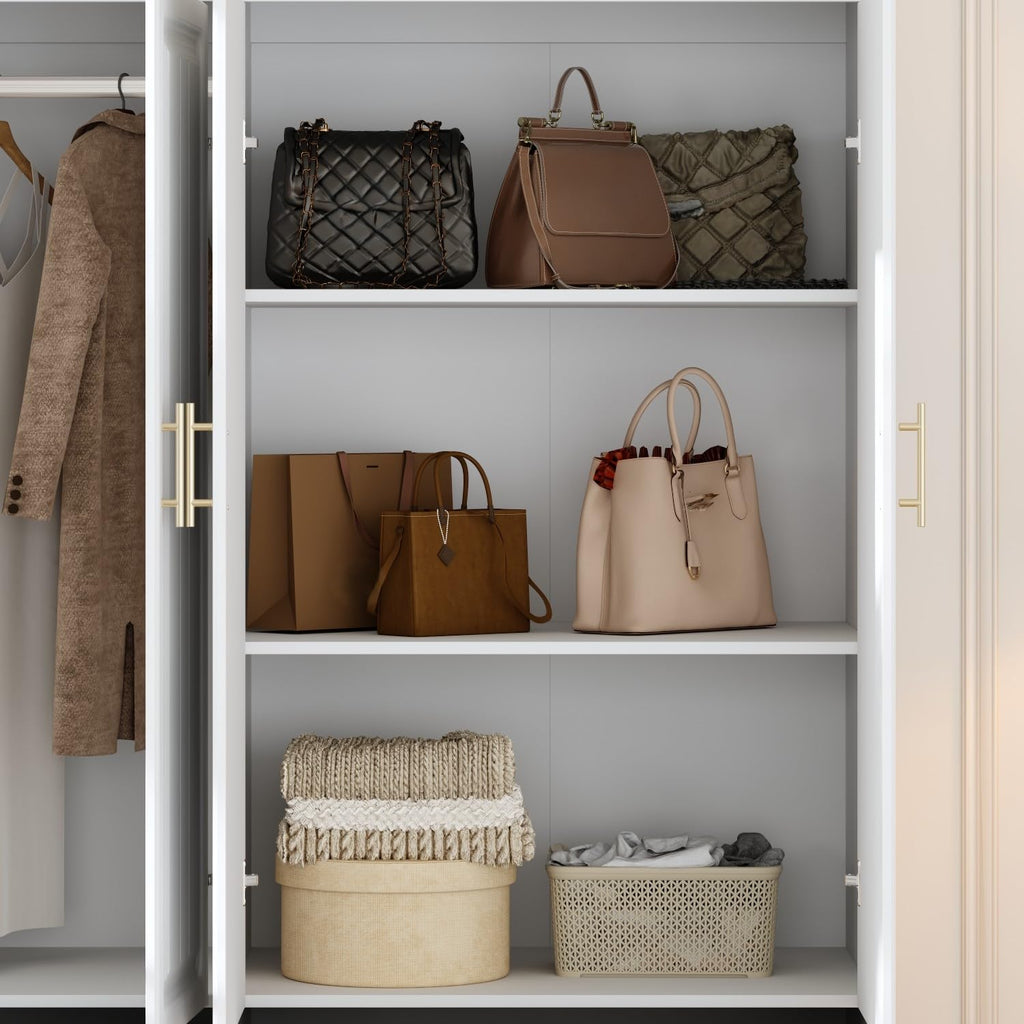 4 Door Wardrobe Closet with 4 Drawers, White Bedroom Armoire