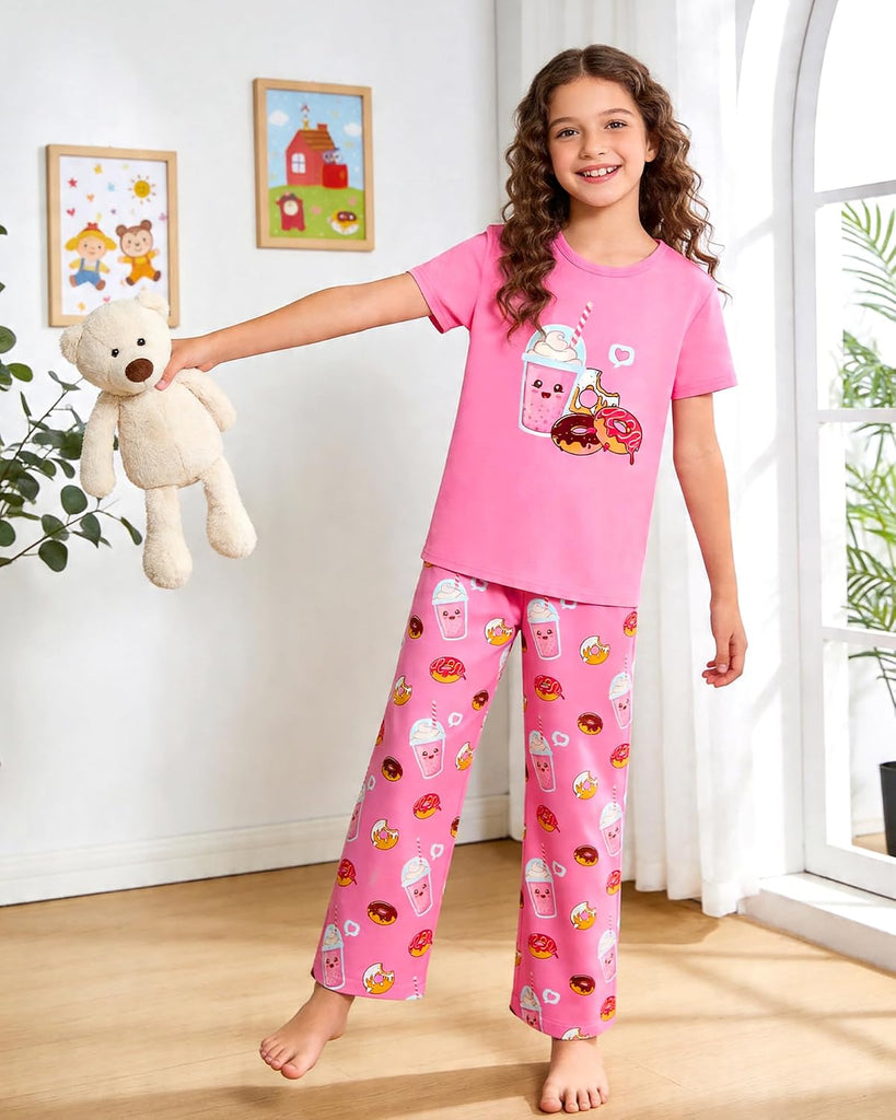 Girls Pajamas Short Sleeve Pants Pjs for Big Girls Sleepwear Kids Clothes Sets Cute Soft Loungewear