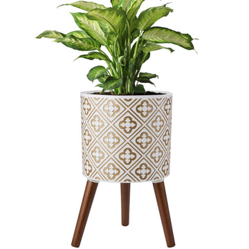 Naclto 12 Inch Planter Pot with Stand, Plant Stand Plant Pot for Indoor Plants, Large Modern Flower Pots Indoor Outdoor