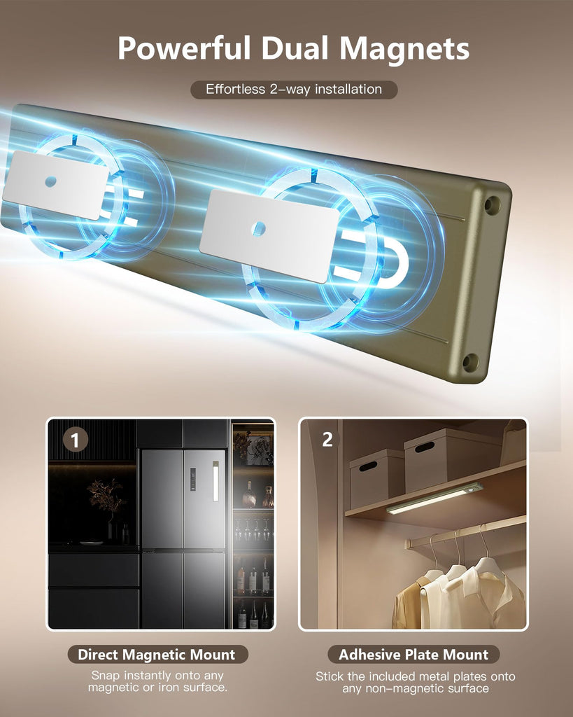 10.5 Inch 2 Pack Under Cabinet Lighting, 3 Color Temps Rechargeable Motion Sensor Light Indoor, Wireless No Drill 5