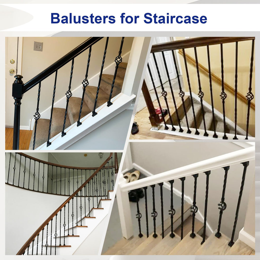 9-Pack Iron Balusters Hollow Decorative Wrought Iron Stair Spindles