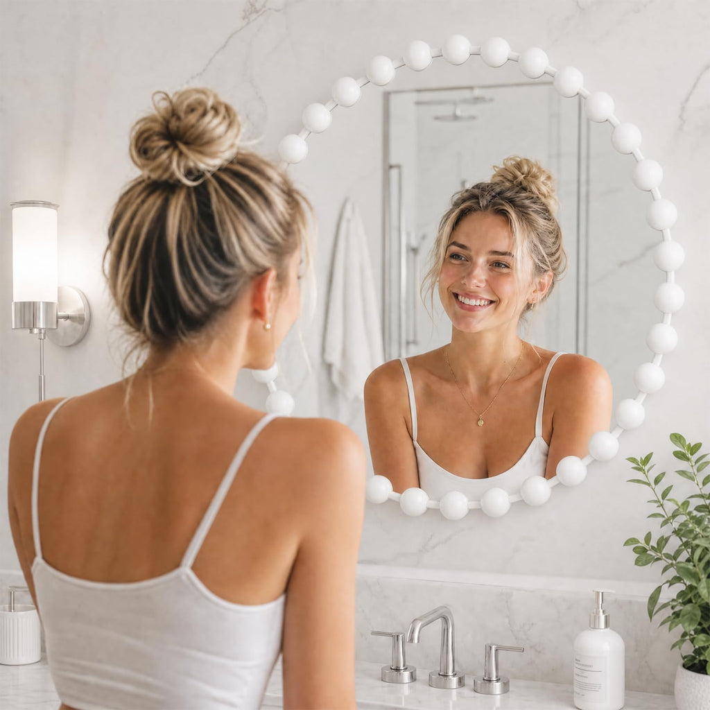 Park 36 inch White Round Mirror, Round Mirrors for Wall Decor, Metal Frame Circle Mirrors, Circle Wall Metal Art