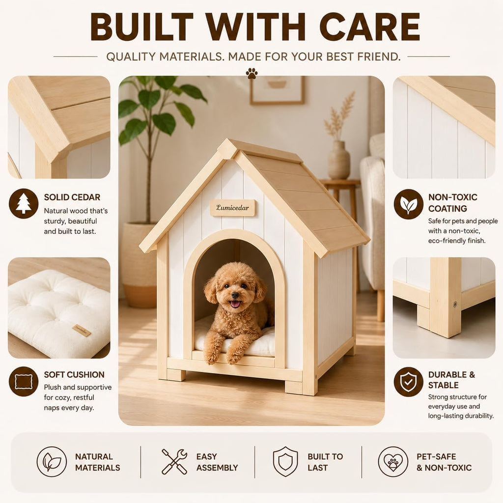 Indoor Dog House for Small Dogs, Furniture Style Pet House, Natural Solid Wood Dog House, Wooden Puppy Kennel