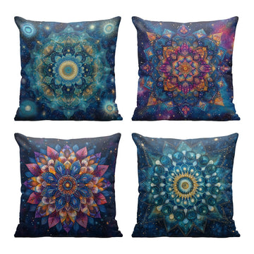 Mandala Art Throw Pillow Covers 18x18 Set of 4 Cosmic Galaxy Spiritual Meditation Decorative Throw Pillow Cases