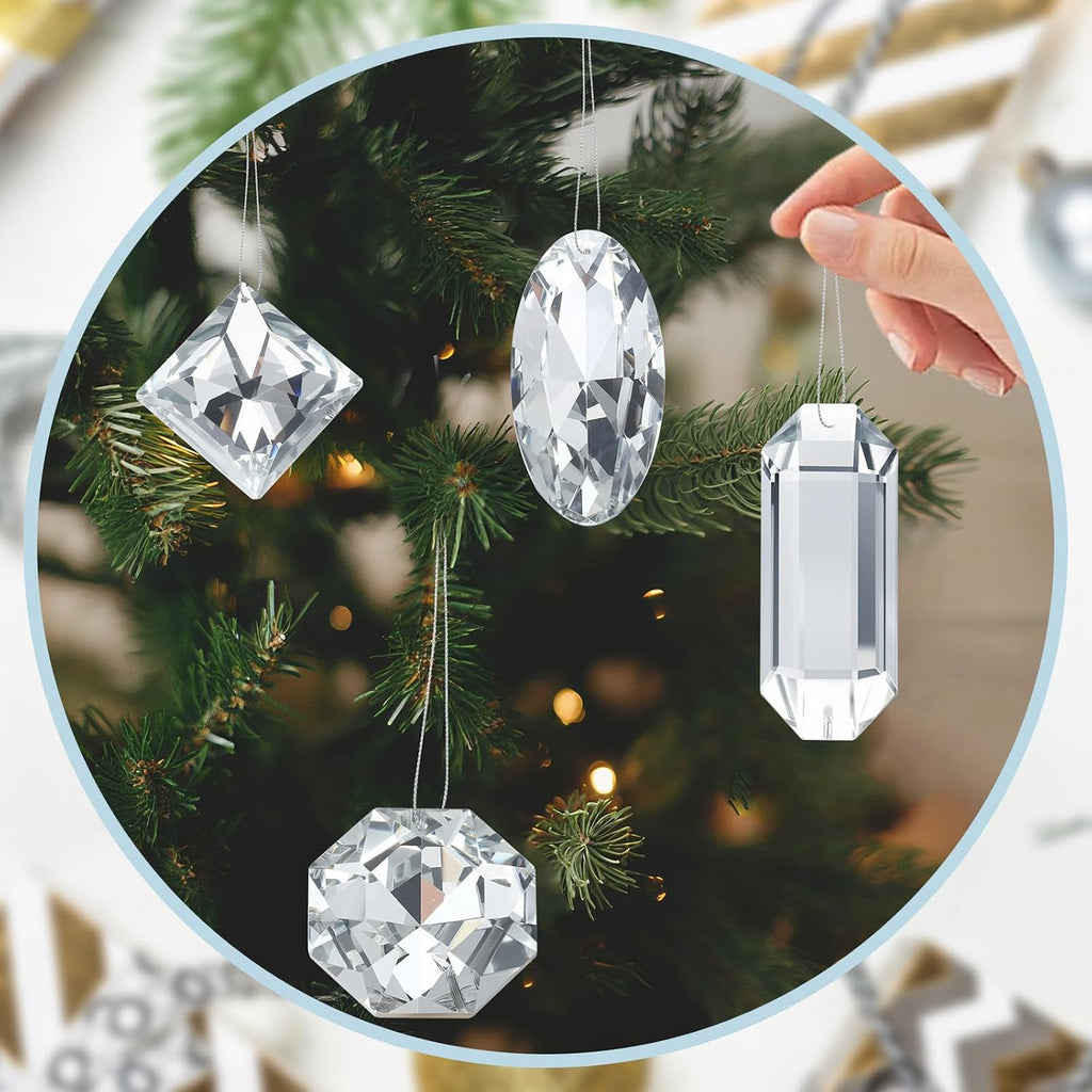 Silver 8 Pcs Crystal Jewel Ornaments for Christmas Tree, 1.2"-3.5"