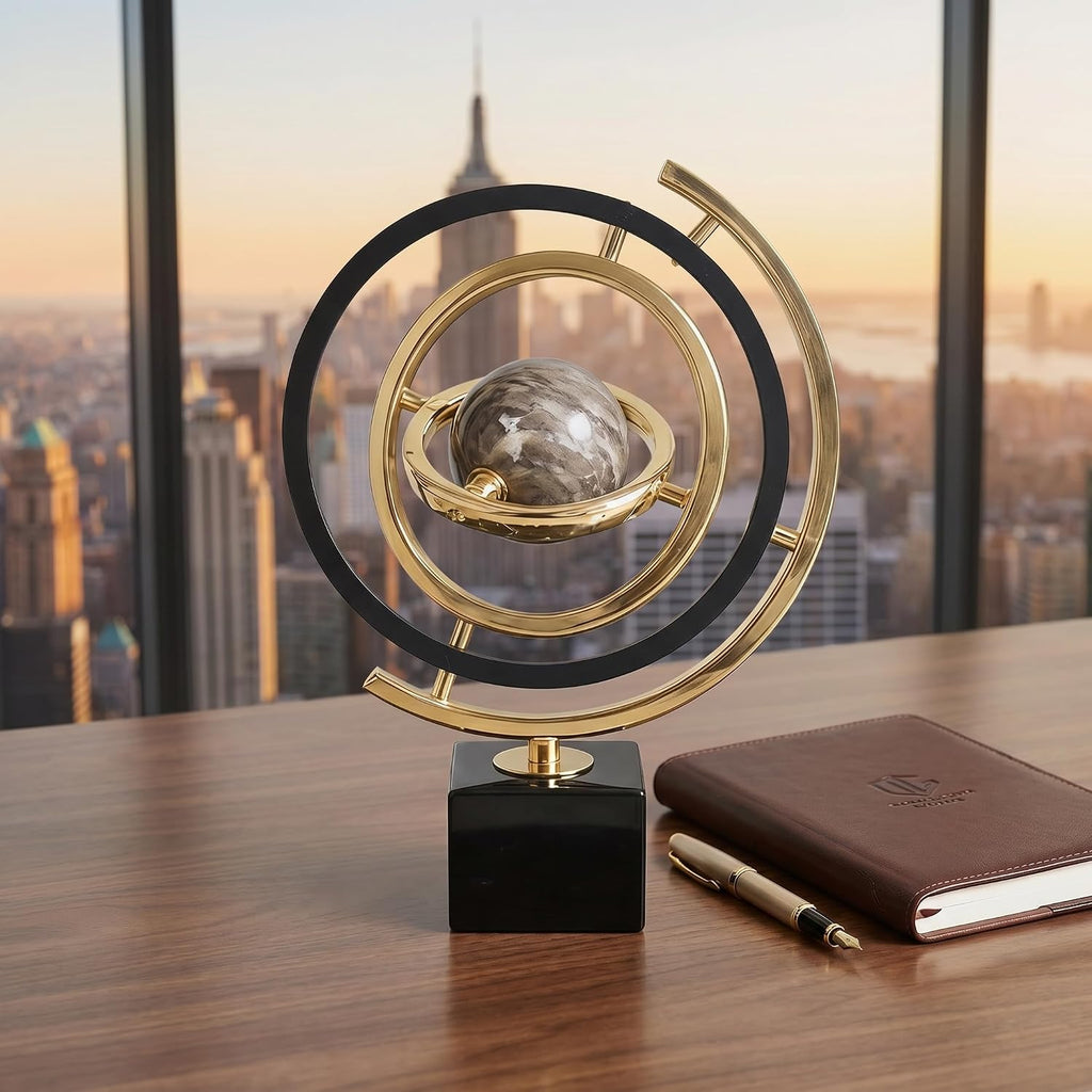 Abstract Metal Globe Sculpture Decor, Modern Black and Gold - Set of 20