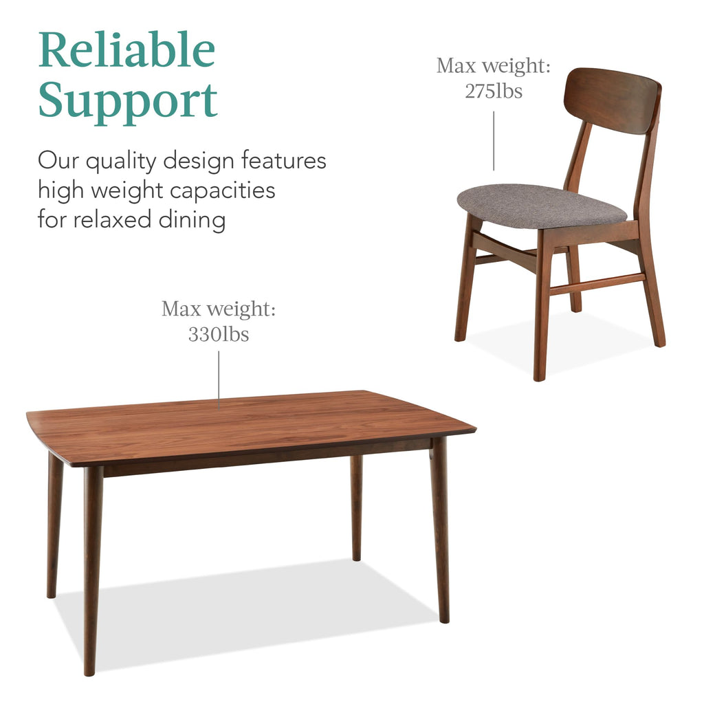 7-Piece Wooden Dining Room Table Set, Mid-Century Modern, Kitchen Table w/ 6 Chairs, Upholstered Cushions, Curved