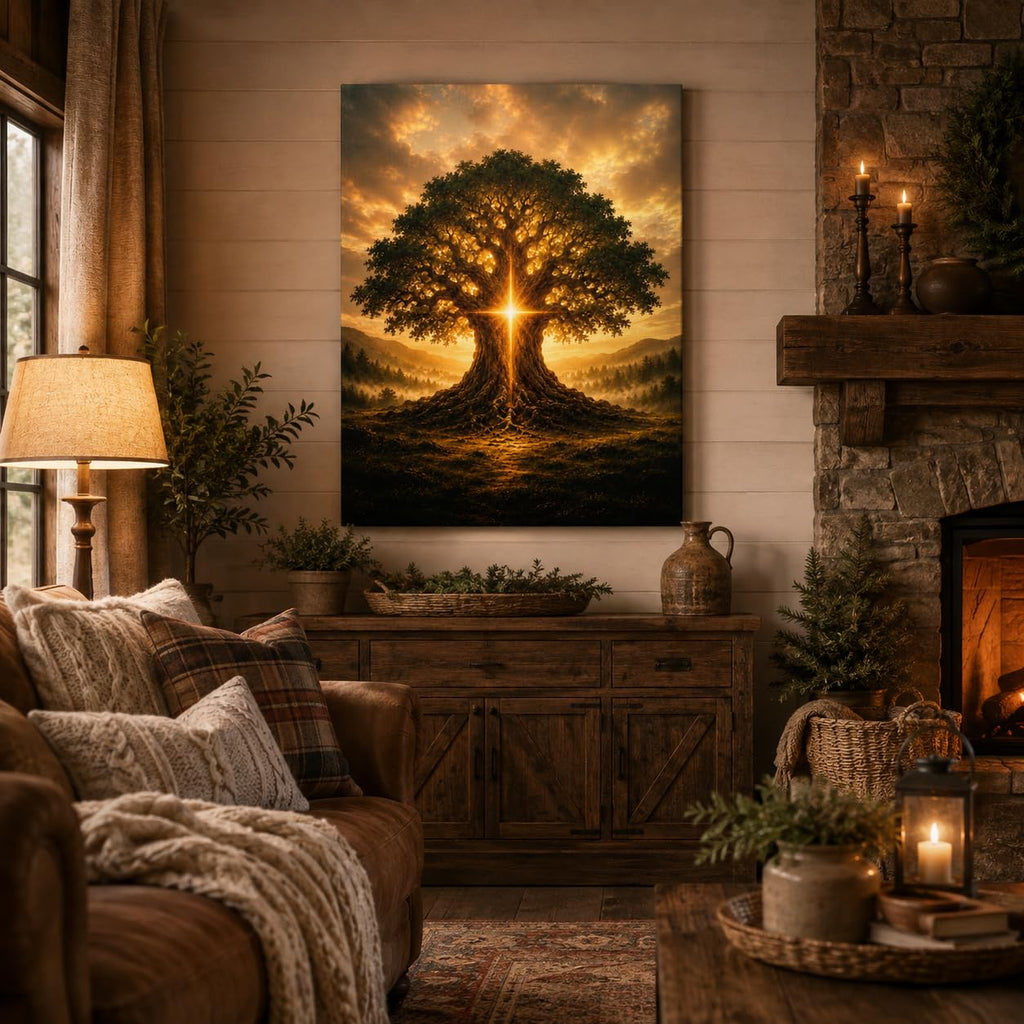 Tree of Life Canvas Wall Art Framed Spiritual Landscape 16x24 Inch