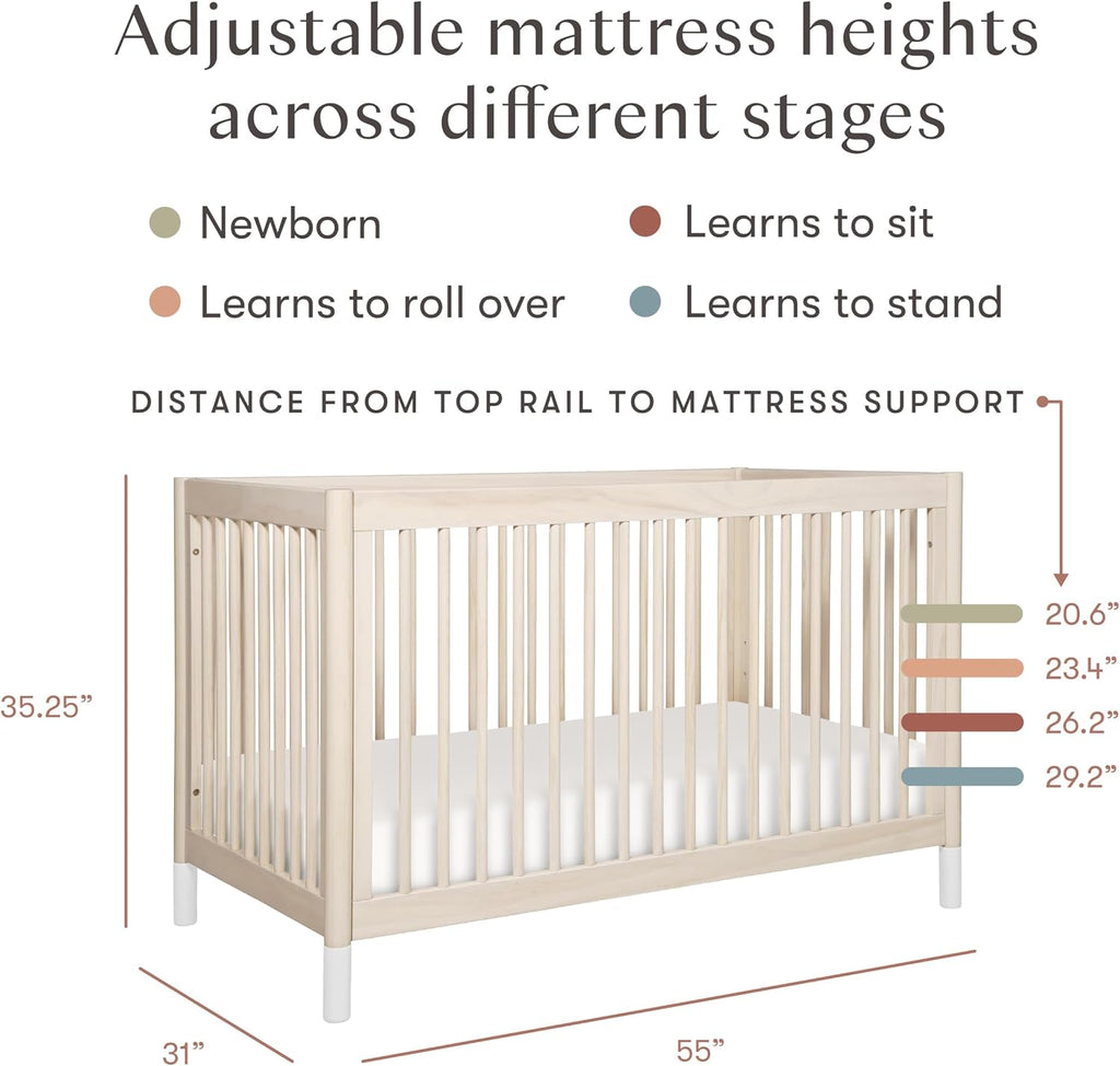 Gelato 4-in-1 Baby Crib, Washed Natural & White | GREENGUARD Gold Certified Convertible Crib - Converts to Toddler