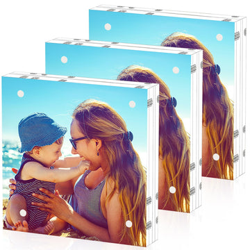 Acrylic Frame, 3 Pack 5x5 Acrylic Picture Frames, 20mm Thicker Frameless Clear Frame Double Sided Magnetic Frame