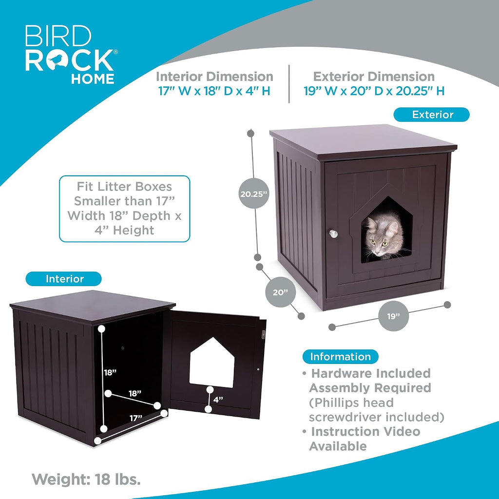Cat Litter Box Furniture Enclosure - Hidden Kitty Litter Cat House with Hinged Door, Nightstand, Side Table & Pet