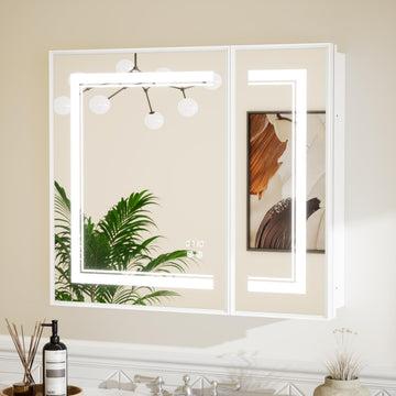 White Lighted Medicine Cabinet Mirror with Led Lights 30 x 26 Wall Mount or Recessed Bathroom Cabinet with Storage, 2