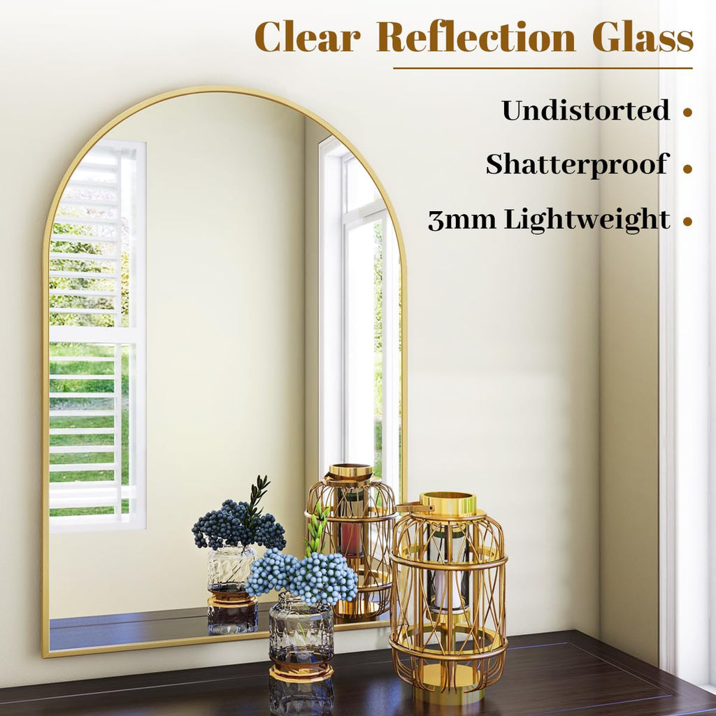 Arched Wall Mirror, 24 x 36 inch Arch Bathroom Mirror Gold