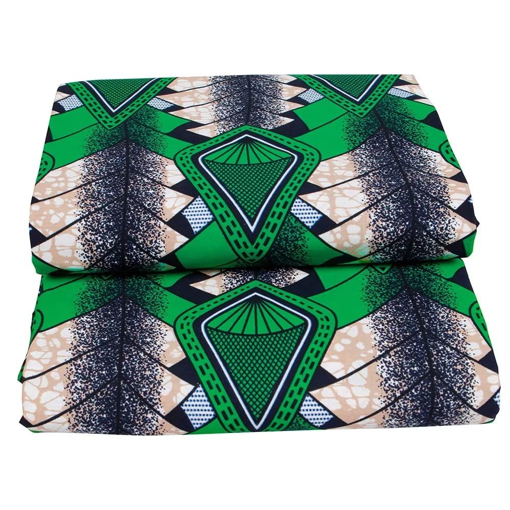 African Fabric 100% Cotton Kente Cloth by the Yard 6 Yards Green Ankara Print Wax Fabric 1485